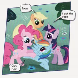 Size: 621x619 | Tagged: applejack, comic, comic:have a break!, comic:mach mal pause!, derpibooru import, german comic, official, out of context, pinkie pie, rainbow dash, safe, translation, twilight sparkle