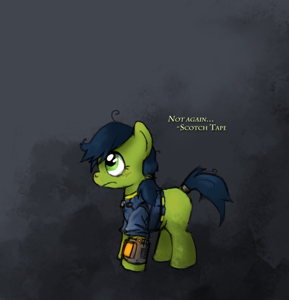 Size: 885x918 | Tagged: safe, artist:fore-trekker, derpibooru import, oc, oc:scotch tape, unofficial characters only, pony, fallout equestria, fallout equestria: project horizons, fanfic, clothes, fanfic art, female, hooves, mare, pipbuck, solo, vault suit