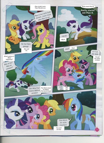 Size: 1131x1556 | Tagged: applejack, comic, comic:have a break!, comic:mach mal pause!, derpibooru import, fluttershy, german, german comic, official, photo, pinkie pie, rainbow dash, rarity, safe, translation, twilight sparkle