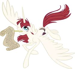 Size: 4222x3870 | Tagged: dead source, safe, artist:draikjack, artist:lauren faust, derpibooru import, oc, oc:fausticorn, unofficial characters only, alicorn, pony, alicorn oc, female, lauren faust, mare, mouth hold, pencil, photoshop, scroll, simple background, solo, transparent background