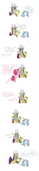 Size: 900x3955 | Tagged: safe, artist:feujenny07, derpibooru import, discord, pinkie pie, princess celestia, alicorn, draconequus, earth pony, pony, comic, cup, discopie, distracted, female, kissing, male, mare, shipping, simple background, straight, white background