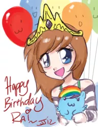 Size: 750x971 | Tagged: artist:johnjoseco, balloon, chubbie, crown, derpibooru import, human, raikissu, rainbow dash, safe