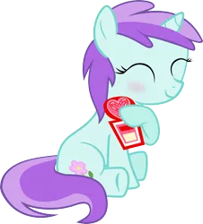Size: 3000x3320 | Tagged: safe, artist:the smiling pony, derpibooru import, liza doolots, petunia, tootsie flute, pony, unicorn, hearts and hooves day (episode), blushing, eyes closed, female, filly, hearts and hooves day, high res, inkscape, simple background, sitting, smiling, solo, transparent background, valentine, vector