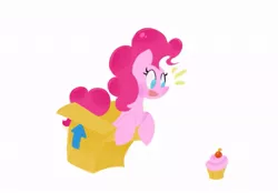 Size: 709x494 | Tagged: artist needed, box, cupcake, derpibooru import, food, pinkie pie, safe, simple background, solo, white background