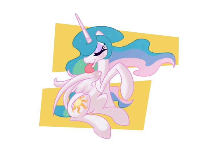 Size: 754x545 | Tagged: artist needed, safe, derpibooru import, princess celestia, alicorn, pony, behaving like a cat, eyes closed, female, licking, preening, solo, tongue out