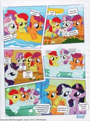 Size: 740x995 | Tagged: apple bloom, applejack, bath, bubble bath, comic, comic:apple bloom's big adventure, cute, cutie mark crusaders, derpibooru import, don't ask me why twilight's even in this comic, german comic, german my little pony comic, messy, mud, my little pony comic, official content, rarity, safe, scootaloo, sweetie belle, translation, twilight is a lion, twilight sparkle