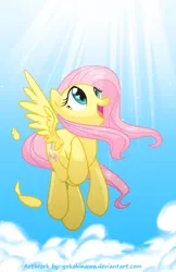 Size: 770x1190 | Tagged: artist:yokokinawa, cloud, cloudy, derpibooru import, fluttershy, flying, safe, solo