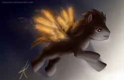 Size: 800x519 | Tagged: dead source, safe, artist:raikoh, derpibooru import, oc, unofficial characters only, pegasus, pony, fire, flying, male, photoshop, solo, stallion