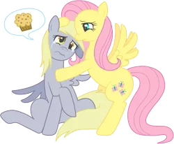 Size: 753x620 | Tagged: safe, artist:arastane-siryphia, derpibooru import, derpy hooves, fluttershy, pegasus, pony, comforting, crying, derpyshy, female, lesbian, mare, muffin, sad, shipping