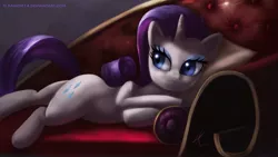 Size: 1920x1082 | Tagged: safe, artist:raikoh, derpibooru import, rarity, pony, unicorn, couch, draw me like one of your french girls, fainting couch, female, mare, photoshop, side, solo