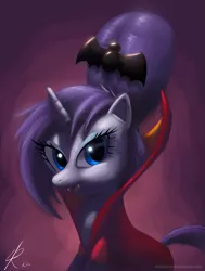 Size: 1049x1386 | Tagged: safe, artist:raikoh, derpibooru import, rarity, pony, unicorn, vampire, alternate hairstyle, clothes, costume, fangs, female, mare, nightmare night, photoshop, solo
