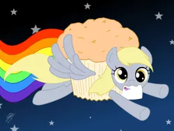 Size: 800x600 | Tagged: safe, artist:jdan-s, derpibooru import, derpy hooves, pegasus, pony, female, mare, muffin, nyan cat, solo