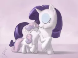 Size: 800x600 | Tagged: dead source, safe, artist:raikoh, derpibooru import, rarity, sweetie belle, pony, unicorn, eyes closed, female, filly, happy, mare, photoshop