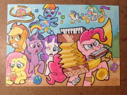 Size: 800x597 | Tagged: applejack, artist:shuffle001, derpibooru import, fluttershy, mane six, parasprite, pinkie pie, princess celestia, rainbow dash, rarity, safe, swarm of the century, twilight sparkle