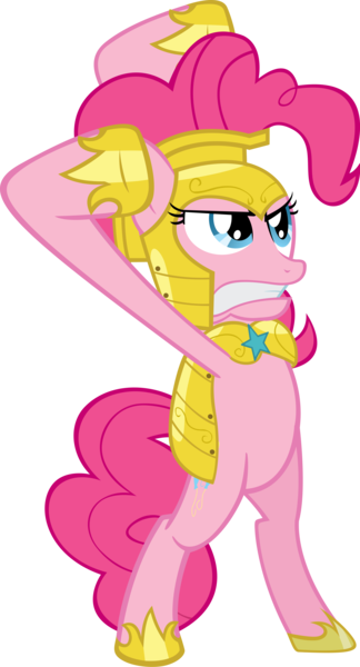 Size: 2157x4000 | Tagged: safe, artist:spaceponies, derpibooru import, pinkie pie, earth pony, pony, bipedal, featureless crotch, female, mare, royal guard armor, simple background, solo, transparent background, war face