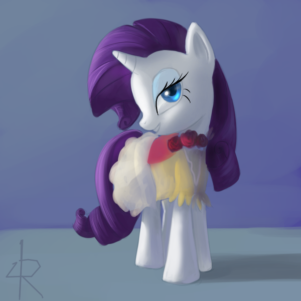 Size: 789x789 | Tagged: dead source, safe, artist:raikoh, derpibooru import, rarity, pony, unicorn, clip studio paint, clothes, dress, female, mare, smiling, solo