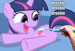 Size: 1058x720 | Tagged: brushie, derpibooru import, edit, edited screencap, filly, filly twilight sparkle, image macro, meme, safe, screencap, the cutie mark chronicles, toothbrush, twilight sparkle