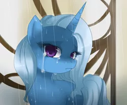 Size: 768x638 | Tagged: dead source, safe, artist:loyaldis, derpibooru import, trixie, pony, unicorn, colored pupils, crying, female, looking at you, mare, rain, sad, solo, wet mane