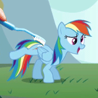 Size: 200x200 | Tagged: animated, artist:tina-the-kat, brushie, call of the cutie, derp, derpibooru import, edit, edited screencap, hoofy-kicks, leg wiggle, picture for breezies, rainbow dash, safe, screencap, toothbrush