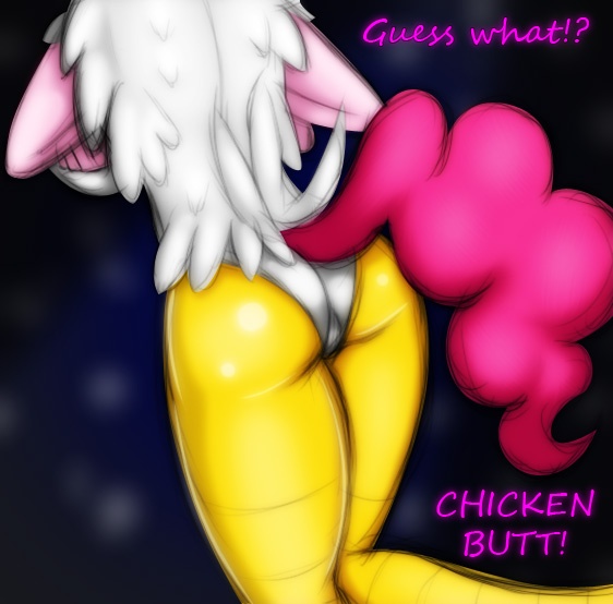 Size: 562x554 | Tagged: suggestive, artist:lil miss jay, derpibooru import, pinkie pie, anthro, chicken, animal costume, ass, breasts, chicken butt, chicken pie, chicken suit, clothes, costume