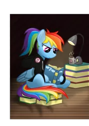 Size: 744x1052 | Tagged: artist:tajarnia, book, clothes, derpibooru import, hoodie, ponytail, rainbow dash, reading, safe, svg, vector