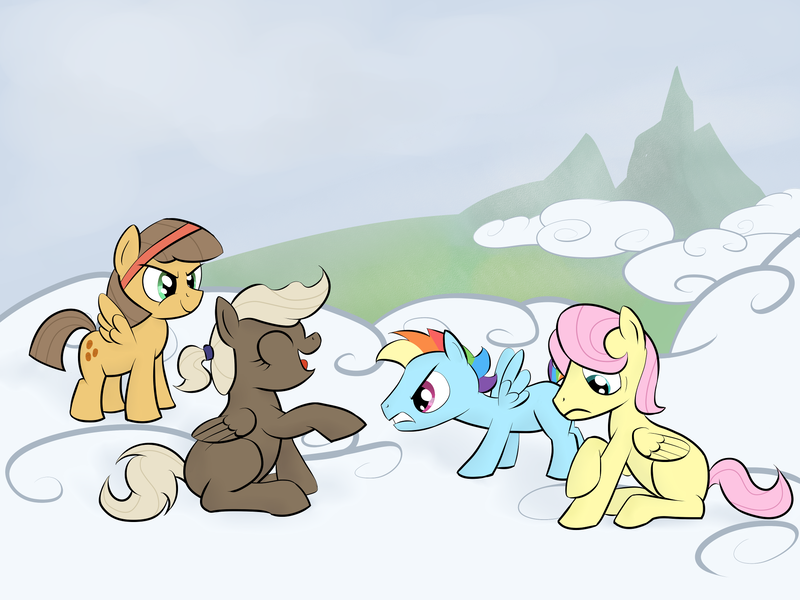 Size: 2000x1500 | Tagged: artist:ambrosebuttercrust, butterscotch, colt, derpibooru import, dumbbell, dumb belle, filly, fluttershy, foal, hoops, rainbow blitz, rainbow dash, rule 63, safe