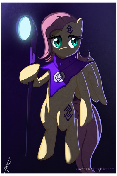 Size: 728x1092 | Tagged: dead source, safe, artist:raikoh, derpibooru import, fluttershy, pegasus, pony, alternate cutie mark, bipedal, cult leader fluttershy, female, mare, photoshop, solo