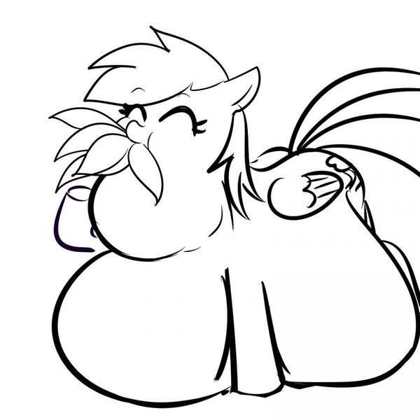 Size: 900x900 | Tagged: questionable, artist:metalforever, derpibooru import, rainbow dash, oc, pegasus, pony, belly, female, fetish, furry, impossibly large belly, mare, monochrome, non-mlp oc, preddash, tail sticking out, throat bulge, vore