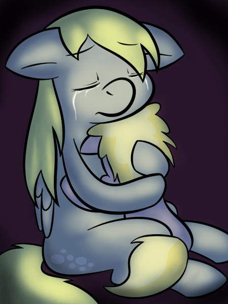 Size: 500x666 | Tagged: safe, artist:lamia, derpibooru import, derpy hooves, dinky hooves, pegasus, pony, fanfic, crying, female, hug, mare