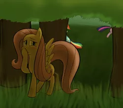 Size: 2000x1750 | Tagged: artist:lamia, blushing, derpibooru import, fluttershy, forest, pissing, potty time, rainbow dash, suggestive, twilight sparkle, urine, using the bathroom in the woods