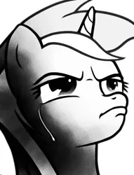 Size: 515x675 | Tagged: source needed, safe, artist:lightbulb, derpibooru import, lyra heartstrings, pony, unicorn, crying, female, grayscale, manly tears, mare, monochrome, reaction image, simple background, solo