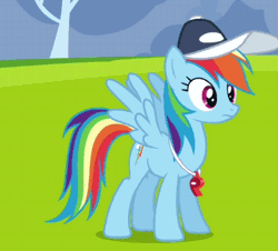 Size: 373x337 | Tagged: animated, baseball cap, bucking, cap, derpibooru import, eyes closed, frown, frustrated, gritted teeth, hat, horses doing horse things, hurricane fluttershy, kicking, looking back, open mouth, rainbow dash, sad, safe, screencap, solo, spread wings