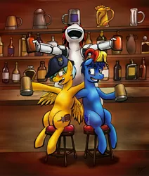 Size: 3108x3663 | Tagged: alcohol, artist:mistermech, derpibooru import, fallout equestria, fallout equestria: project horizons, high res, oc, oc:blackjack, oc:p-21, queen whiskey, safe, unofficial characters only, whiskey