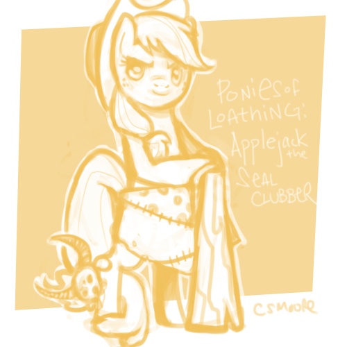 Size: 500x500 | Tagged: applejack, artist:clorin spats, crossover, derpibooru import, kingdom of loathing, monochrome, safe, seal clubber