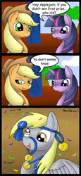 Size: 940x2044 | Tagged: safe, artist:textris92, derpibooru import, applejack, derpy hooves, twilight sparkle, earth pony, pegasus, pony, unicorn, the last roundup, comic, confetti, female, hilarious in hindsight, mare, medal, photoshop, tongue out