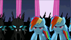 Size: 960x540 | Tagged: a canterlot wedding, animated, changeling, derpibooru import, disguise, disguised changeling, edit, edited screencap, loop, rainbow dash, safe, screencap