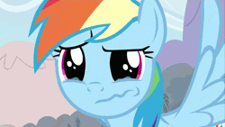 Size: 600x338 | Tagged: animated, crying, derpibooru import, loop, rainbow dash, safe, screencap, solo, teary eyes, the super speedy cider squeezy 6000, wavy mouth