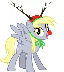 Size: 610x682 | Tagged: safe, derpibooru import, official, derpy hooves, pegasus, pony, reindeer, female, hat, mare, simple background, solo, vector, winter