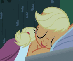 Size: 627x524 | Tagged: animated, applejack, bed, cropped, cute, derpibooru import, family appreciation day, loop, safe, screencap, sleeping, solo