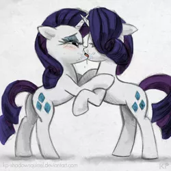 Size: 800x800 | Tagged: safe, artist:kp-shadowsquirrel, derpibooru import, rarity, clone, colored, drool, female, french kiss, image, kissing, lesbian, png, selfcest, shipping, sloppy kissing