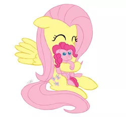 Size: 900x836 | Tagged: dead source, safe, artist:speccysy, derpibooru import, fluttershy, pinkie pie, pony, doll, eyes closed, plushie, plushie pie, simple background, solo