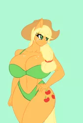 Size: 800x1184 | Tagged: anthro, applebucking thighs, applejack, artist:neme303, artist:nemesisprime909, big breasts, boob freckles, breasts, busty applejack, cleavage, clothes, curvy, derpibooru import, female, freckles, hand on hip, huge breasts, panties, simple background, solo, solo female, suggestive, underwear, wide hips