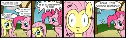 Size: 900x276 | Tagged: animal, artist:speccysy, comic, derpibooru import, fluttershy, looking at you, pinkie pie, rabbit, rabbit foot, safe, scared