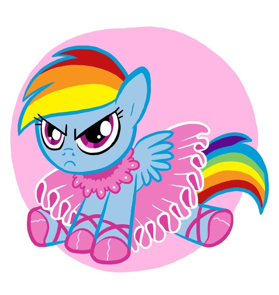 Size: 900x950 | Tagged: safe, artist:shuffle001, derpibooru import, rainbow dash, angry, ballerina, clothes, cute, dashabetes, filly, filly rainbow dash, frown, glare, rainbow dash always dresses in style, rainbowrina, sitting, skirt, solo, tutu, younger
