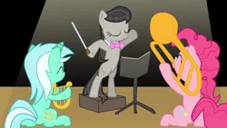 Size: 1000x564 | Tagged: artist:proteusiii, conducting, derpibooru import, lyra heartstrings, lyre, octavia melody, pinkie pie, safe, trombone