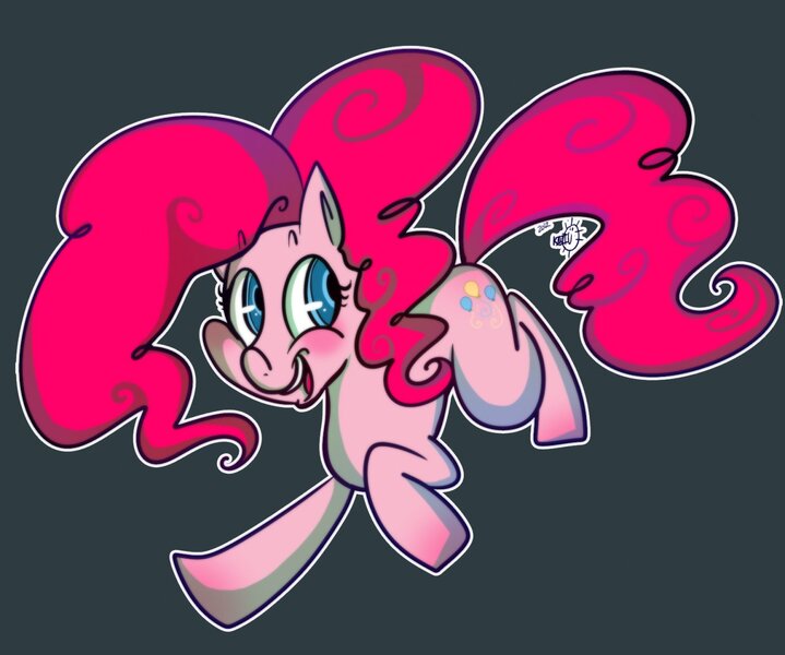 Size: 1280x1068 | Tagged: safe, artist:rfetus, derpibooru import, pinkie pie, earth pony, pony, female, gray background, looking sideways, mare, open mouth, outline, simple background, smiling, solo, three quarter view, white outline