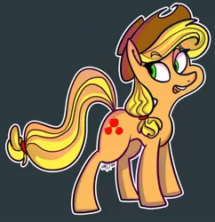 Size: 1240x1280 | Tagged: safe, artist:rfetus, derpibooru import, applejack, earth pony, pony, applejack's hat, cowboy hat, female, gray background, hat, looking away, looking sideways, mare, open mouth, outline, simple background, solo, standing, three quarter view, white outline