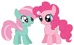 Size: 462x281 | Tagged: artist:teaganlouise, derpibooru import, female, filly, foal, g3, g3 to g4, generation leap, lesbian, minty, mintypie, pinkie pie, safe, shipping