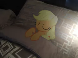 Size: 900x675 | Tagged: safe, artist:segagenesis4100, derpibooru import, applejack, pony, bed, hatless, missing accessory, ponies in real life, sleeping, solo, vector