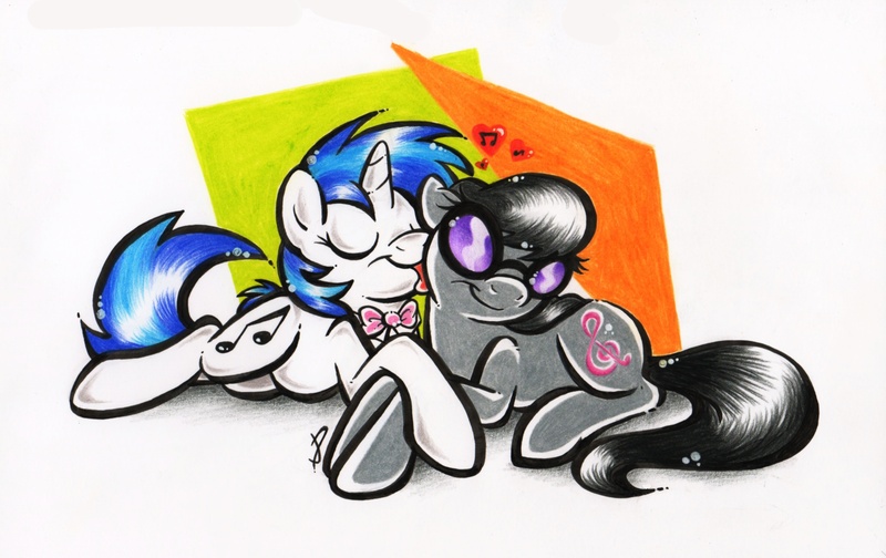 Size: 3390x2136 | Tagged: safe, artist:littletiger488, derpibooru import, octavia melody, vinyl scratch, face licking, female, high res, image, jpeg, lesbian, licking, scratchtavia, shipping